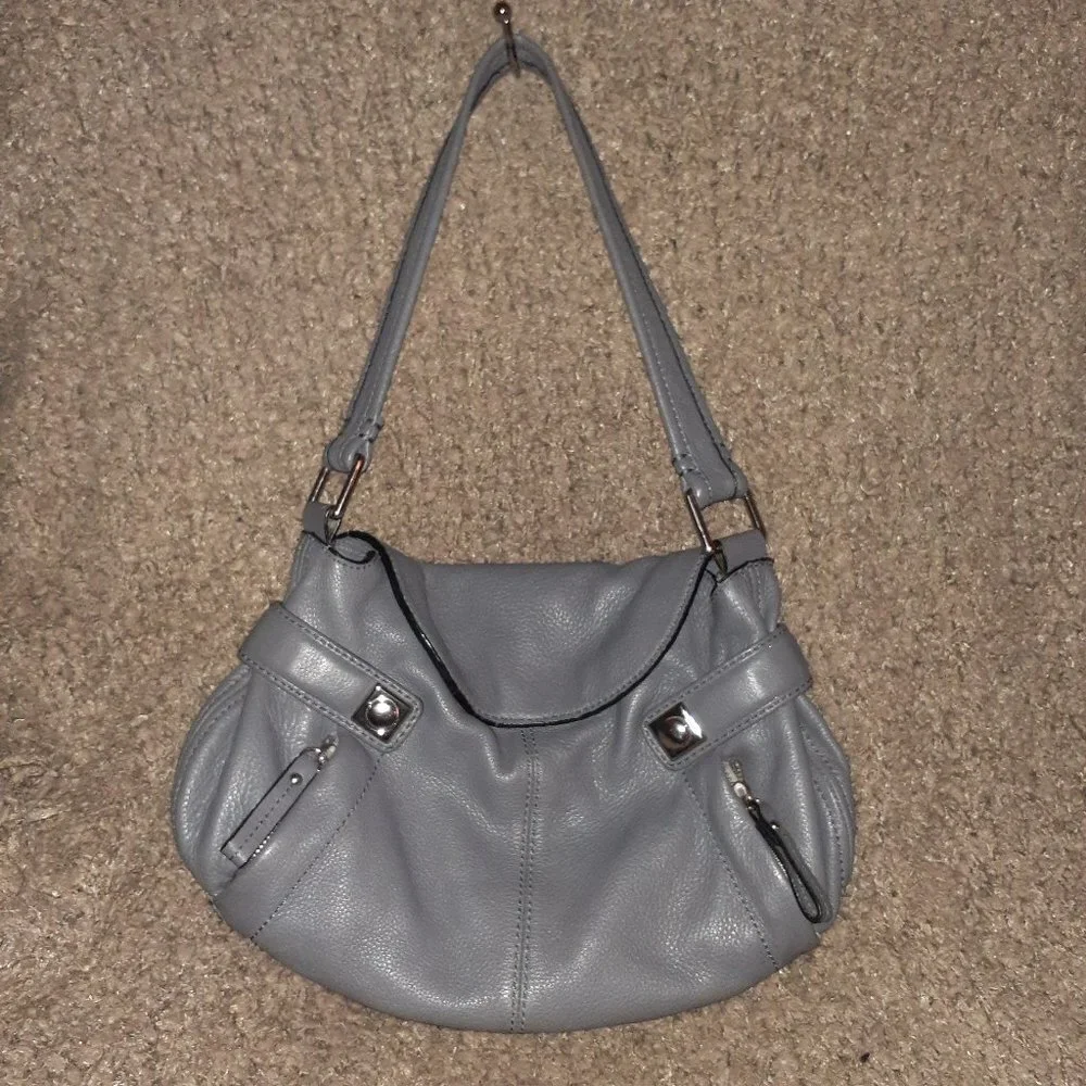 BANANA REPUBLIC Authentic Grey Leather-Medium Hobo Shoulder Bag-Excellent